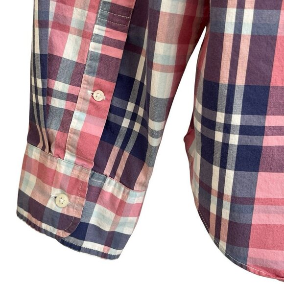 J. Crew Shirt Mens XL Slim Fit Untucked Button Down Plaid Shirt Blue Pink Preppy - Picture 7 of 14